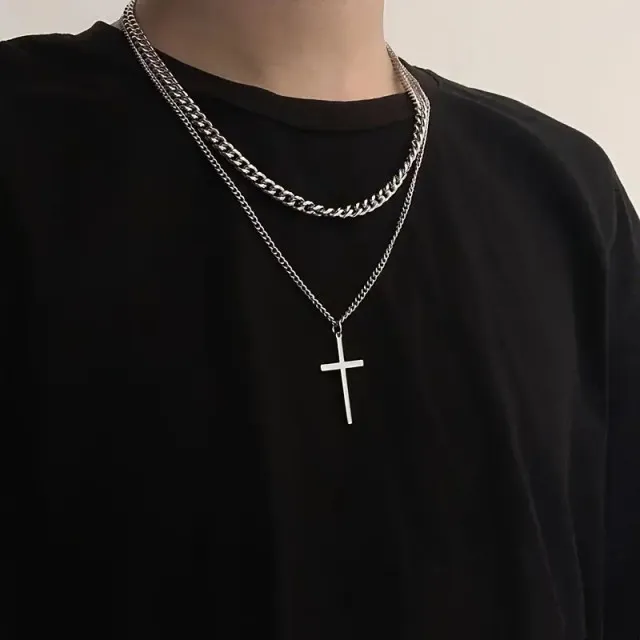 Dvoplastna moška verižica s križem